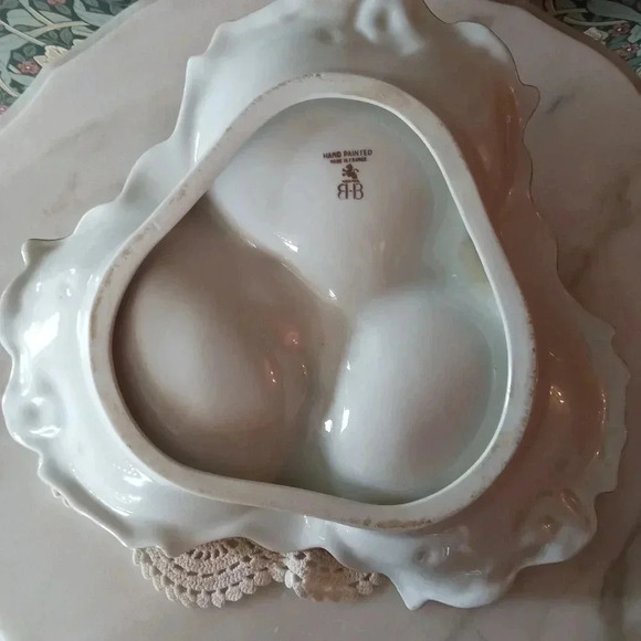 🇨🇵 Vintage Birks White Porcelain With Gold Handpainted Divided Serving Plate - Picture 7 of 7